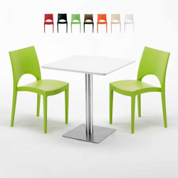 Grand Soleil - Tavolino Quadrato Bianco 70x70 cm con Base in Acciaio e 2 Sedie Colorate Paris Strawberry | Verde 2 precio