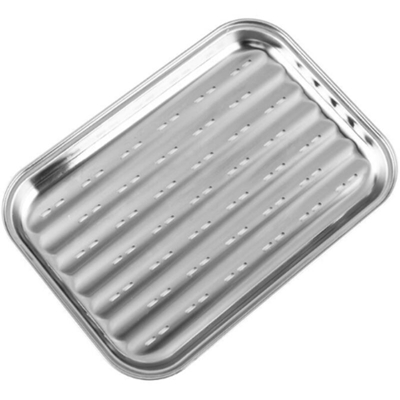 Zqyrlar - Vassoio in acciaio inox Piatto di pesce alla griglia rettangolare con fori Piatto di riso al vapore Punzonatura Piatto per barbecue