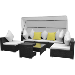 YOUTHUP Set Divani da Giardino 7 pz con Tettoia in Polyrattan Nero - Nero en oferta