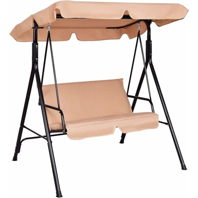Costway - Dondolo a Due Posti con Oscurante per Proteggersi dal Sole, Ideale per Giardino, Parco, Cortile, 140 x 120 x 153 cm (Marrone)