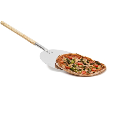 Relaxdays - Pala per Pizza Rotonda, in Alluminio, Manico di Legno, per Forno, Casa, Focacce e Pane, Ø: 30, Beige Argentato