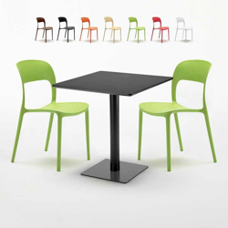 Ahd Amazing Home Design - Tavolino Quadrato Nero 70x70 cm con 2 Sedie Colorate Restaurant Kiwi | Verde 2 características