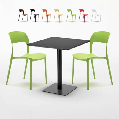Ahd Amazing Home Design - Tavolino Quadrato Nero 70x70 cm con 2 Sedie Colorate Restaurant Kiwi | Verde 2