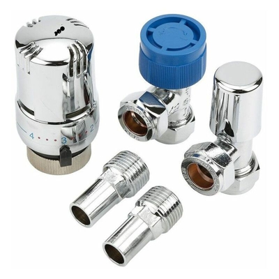 Coppia di Valvole Termostatiche a Squadra per Termosifoni con Design a Squadra - Rame Ø15mm - Ottone & ABS Cromato - Hudson Reed