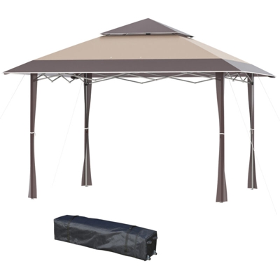 Outsunny Gazebo da Giardino Pieghevole 3.96x3.96m in Metallo Color Cachi e Caffè