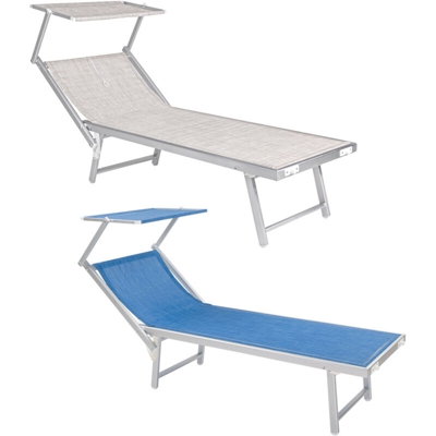 Lettino spiaggia Mattinata fisso 188x67x38 cm con parasole alluminio e textilene blu piscina esterno