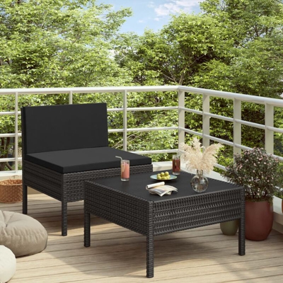 Set Divani da Giardino 2 pz con Cuscini in Polyrattan Nero - Nero - Youthup