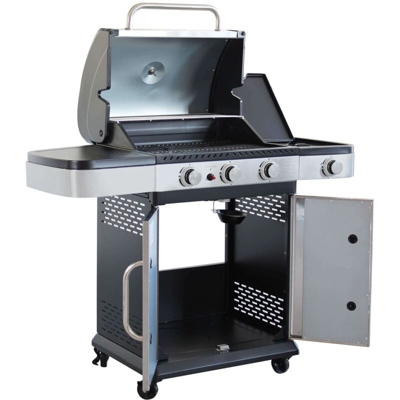 Barbecue A Gas In Acciaio Inox 3 Fuochi + 1 Laterale Per Esterno Giardino, Portico, Terrazzo