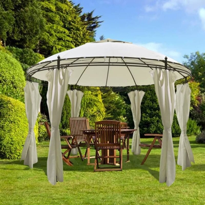 Gazebo Rotondo con Tende 3,5 x 2,7 m - crema - Youthup
