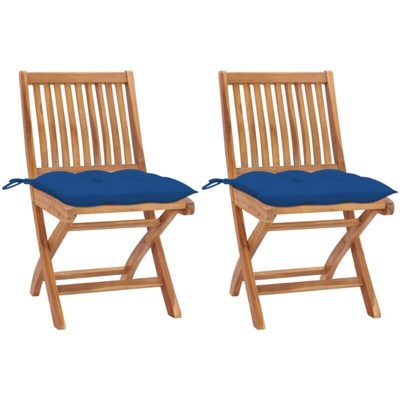 vidaXL Sedie da Giardino 2 pz con Cuscini Blu in Massello di Teak - Blu