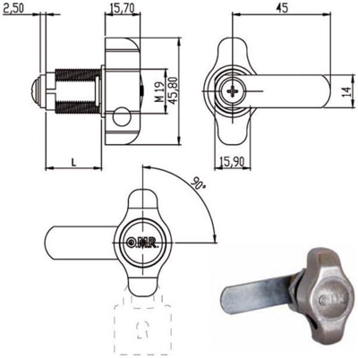 CILINDRO PER LEGNO CON MANIGLIETTA LUCCHETTABILE mod. 165645 SX - Moia