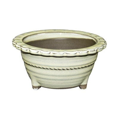 Vaso per bonsai Giapponese Morrisan rotondo in gres smaltato bianco 12,5x12,5x6 cm - B04-14a