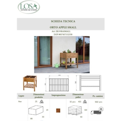 Orto pensile apple small in pino impregnato 80x80x88h - Losa