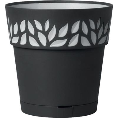 VASO FIORIERA CON SOTTOVASO RISERVA ACQUA VARI COLORI E MIS. FIORI PIANTE 36854v Ø 30xh29 GRAFITE (35874)