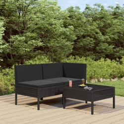 Set Divani da Giardino 3 pz con Cuscini in Polyrattan Nero - Nero - Youthup características