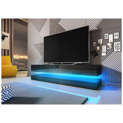 Innovativo E Moderno Tavolo Tv Sajna Con Illuminazione A Led, 140 Cm, Nero / nero Lucido Glossy precio
