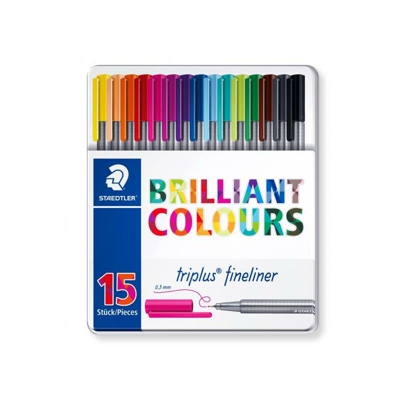 15 Triplus Penne Fineliner in Scatola di Metallo - Staedtler