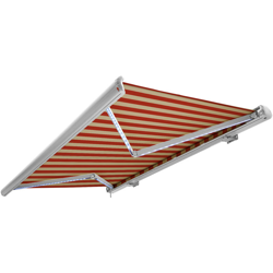 Tenda da sole a cassonetto tenda da sole elettrica a cassonetto completa con LED, tenda da sole beige-arancione, cassonetto bianco, radiocomando, en oferta