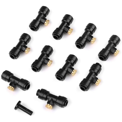 10PCS Ugelli di nebulizzazione con tee e spina Kit ugelli di nebulizzazione da 1/4 di pollice Ugelli Mister in ottone per sistema di raffreddamento a