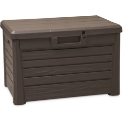 Baule da esterni Compact Florida con seduta, 120L, Effetto legno, Marrone, Dim ext cm 73x50,5x46,5h en oferta
