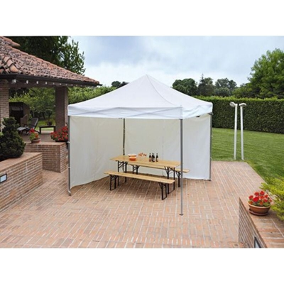 Gazebo pieghevole quadrato 3x3 mt, con traliccio centrale e tende laterali