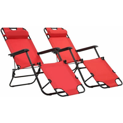 Asupermall - Lettini Prendisole 2 pz Pieghevoli e Poggiagambe Acciaio Rosso