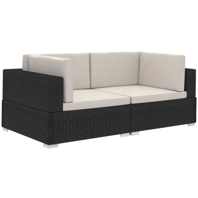 Poltrone Modulari ad Angolo con Cuscini 2 pz Polyrattan Nero - Nero - Vidaxl