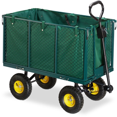 Carrello da Giardino, Carretto Grande con Sponde Pieghevoli, Telo Estraibile con Manici, Max. 500kg, Verde