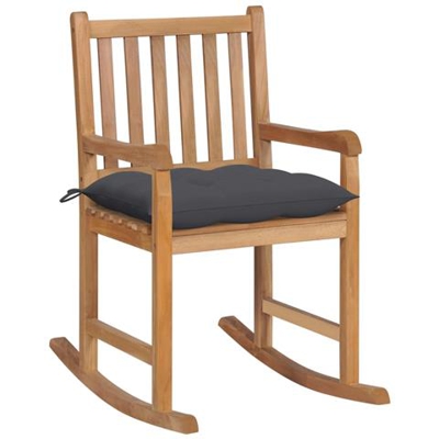 Sedia A Dondolo Con Cuscino Antracite In Legno Di Teak