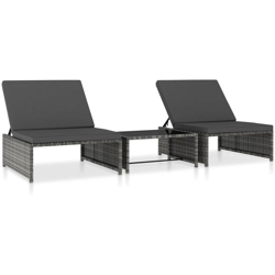 Lettini Prendisole 2 pz con Tavolo in Polyrattan Grigio en oferta