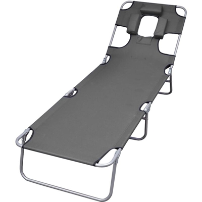 Lettino Pieghevole con Cuscino e Schienale Regolabile Grigio - Grigio - Vidaxl