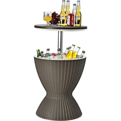 Secchiello Ghiaccio 30 L, Tavolino da Tavolo Bar Rattan 2 in 1, Portaghiaccio per Bottiglie, con Altezza Regolabile, Ideale per Feste (Marrone) precio