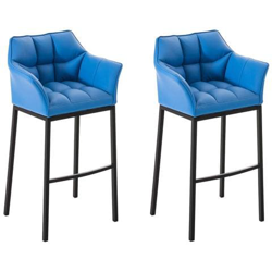 Set 2 Sgabelli Bar Damaso in Similpelle I Sgabelli Alti Design Trapuntati 4 Gambe con Braccioli Imbottiti E Poggiapiedi Blu Nero características