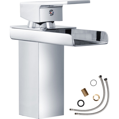 Tectake - rubinetto effetto cascata, modello 2 - miscelatore cucina, miscelatore lavabo, miscelatore bagno - grigio