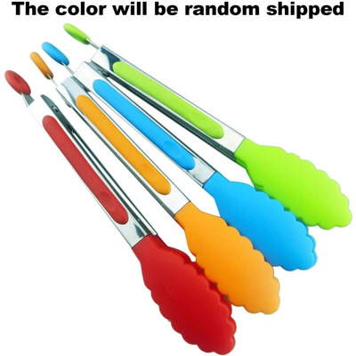 Pinza in silicone da 8 pollici Pinza da cucina mini con punte in silicone Pinza da portata piccola Pinza da cucina in acciaio inossidabile per