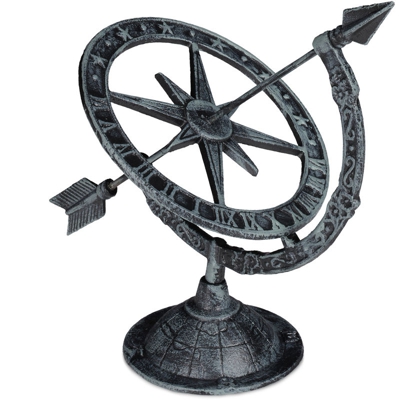 Meridiana, Orologio Solare in Ghisa, Design Antico, Resistente alle Intemperie, Decorazione,27x26x18 cm,grigia