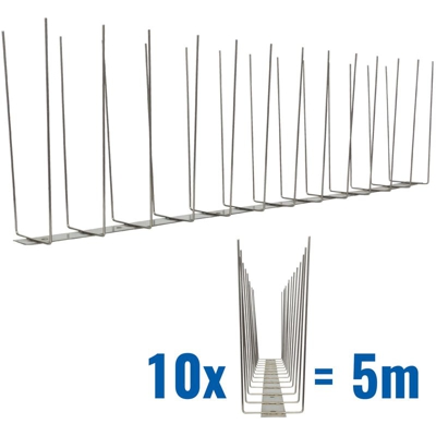 Pestsystems - 5 metri Dissuasori di picchi anti-gabbiani V2A-Titan con base di acciaio inossidabile - 2-striscia di Picchi antigabbiani la soluzione