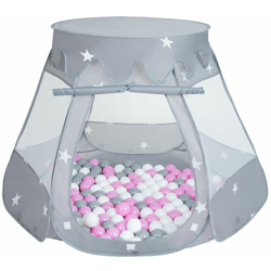 Selonis Tenda 105X90cm/200 Palline Castello Con Palline Colorate Per Bambini, Grigio:Grigio/Bianco/Rosa - grigio:grigio/bianco/rosa precio