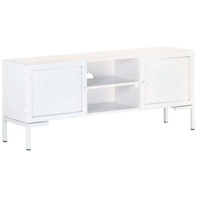 Mobile Porta Tv Bianco 115x30x46cm In Legno Massello Di Mango