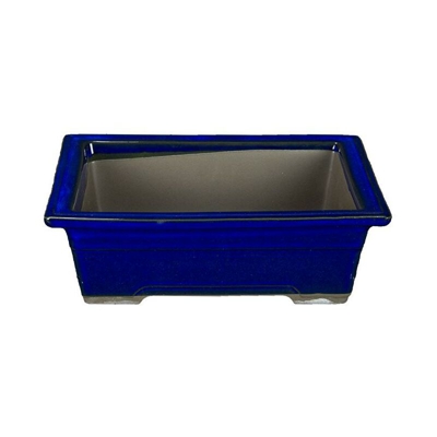 Vaso per bonsai Giapponese Morrisan rettangolare in gres smaltato blu 17,5x12x6 cm - B05-18a