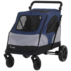 Passeggino Per Cani Fino A 30kg Pieghevole Con Manubrio Regolabile, Grigio E Blu precio