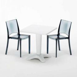 Grand Soleil - Tavolino Quadrato 70x70 cm e 2 Sedie Colorate Trasparenti Caffè | B-Side Nera Trasparente Antracite - Bianco en oferta