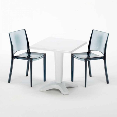 Grand Soleil - Tavolino Quadrato 70x70 cm e 2 Sedie Colorate Trasparenti Caffè | B-Side Nera Trasparente Antracite - Bianco