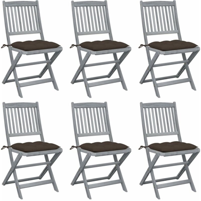 vidaXL Sedie da Giardino Pieghevoli 6pz con Cuscini in Massello Acacia - Grigio talpa