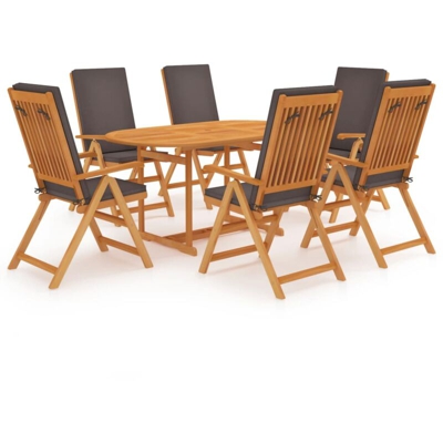 vidaXL Set da Pranzo da Giardino 7 pz con Cuscini Grigi Legno di Teak - Marrone