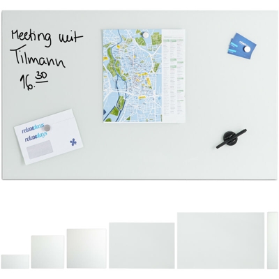 Lavagna Magnetica in Vetro, Scrivibile, Bacheca da Parete, 3 Calamite, Pennarello, 100 x 60 cm, Bianca