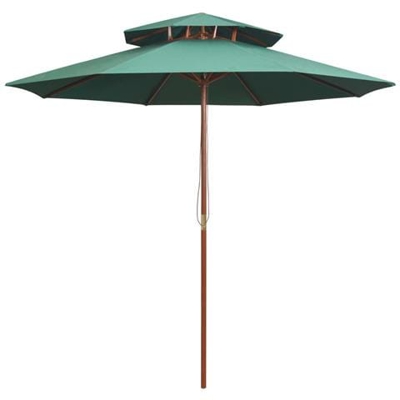 Ombrellone A 2 Livelli 270x270 Cm Con Palo In Legno Verde