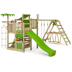 FATMOOSE Parco giochi in legno CrazyCoconut Giochi da giardino con altalena SurfSwing e scivolo mela verde Scala svedese, Barre di scimmia, Struttura precio