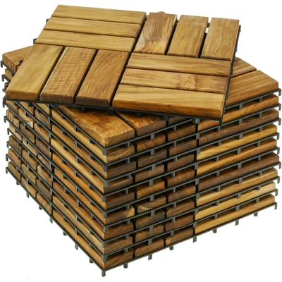 Piastrelle 30 x 30 cm 12 doghe in legno di teak certificato 10 pezzi - Primematik