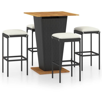Set da Bar da Giardino 5 pz con Cuscini in Polyrattan Nero - Nero - Vidaxl